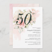 ピンクフローラ植物学50歳の誕生日パーティー 招待状 (正面/裏面)