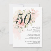ピンクフローラ植物学50歳の誕生日パーティー 招待状 (正面)