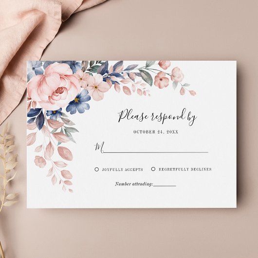 ピンクフローラ植物性の緑の結婚葉 出欠カード