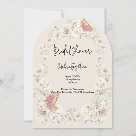 ピンクフローラ植物性ブライダルシャワー招待 招待状 (正面)
