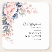 ピンクフローラ植物性モダン赤ちゃんシャワー スクエアペーパーコースター (正面)
