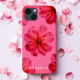 ピンクフローラ植物模様モノグラム iPhone 13ケース