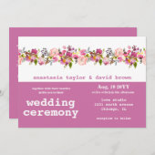 ピンクフローラ水平QRコード結婚式招待状 招待状 (正面/裏面)