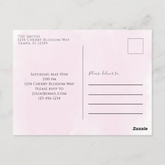 ピンクフローラ水彩かわいらしさくらんぼ花 ポストカード (裏面)