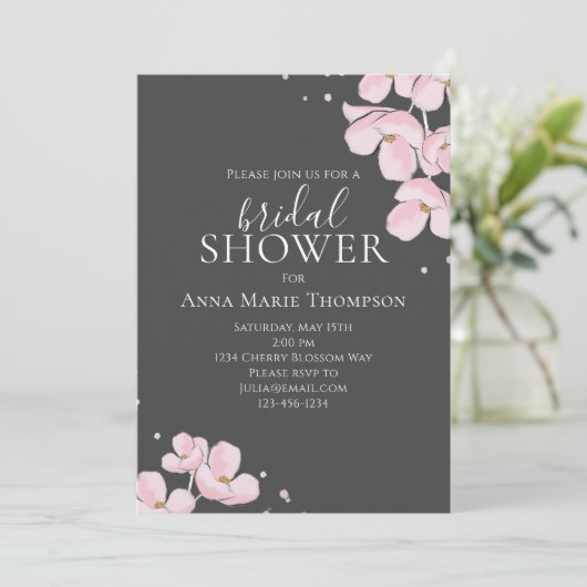 ピンクフローラ水彩かわいらしさくらんぼ花 招待状 (スタンド正面)