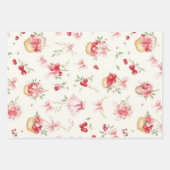 ピンクフローラ水彩さくらんぼ包装紙 ラッピングペーパーシート (正面)