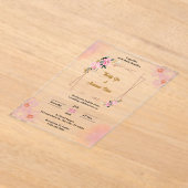 ピンクフローラ水彩アクリル結婚式招待状 アクリル招待状 (レイダウン)