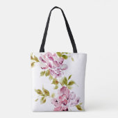 ピンクフローラ水彩スタイリッシュエレガント花 トートバッグ (裏面)