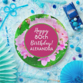 ピンクフローラ水彩スプラッシュ80誕生日 ペーパープレート (パーティー)