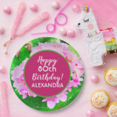 ピンクフローラ水彩スプラッシュ80誕生日 ペーパープレート (パーティー)