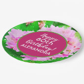 ピンクフローラ水彩スプラッシュ80誕生日 ペーパープレート (アングル)