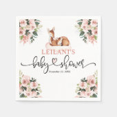 ピンクフローラ水彩ディアベビーシャワー スタンダードカクテルナプキン (正面)