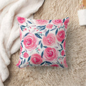 ピンクフローラ水彩バラパターン クッション (ブランケット)