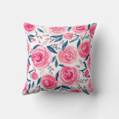 ピンクフローラ水彩バラパターン クッション (裏面)