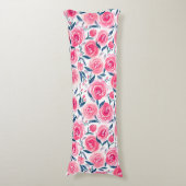 ピンクフローラ水彩バラパターン ボディピロー (正面縦)