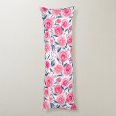 ピンクフローラ水彩バラパターン ボディピロー (裏面 (縦))