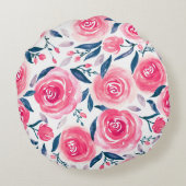 ピンクフローラ水彩バラパターン ラウンドクッション (裏面)