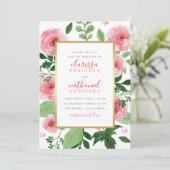 ピンクフローラ水彩バラ結婚式招待状 招待状 (スタンド正面)
