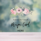 ピンクフローラ水彩ブライダルシャワーレシピ アクリルサイン (ニュートラル)