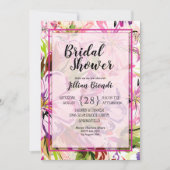 ピンクフローラ水彩ブライダルシャワー招待状 (正面)