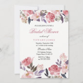 ピンクフローラ水彩ブライダルシャワー招待状 招待状 (正面)