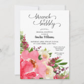 ピンクフローラ水彩ブライダルシャワー 招待状 (正面)