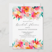 ピンクフローラ水彩ブライダルシャワー 招待状 (正面)