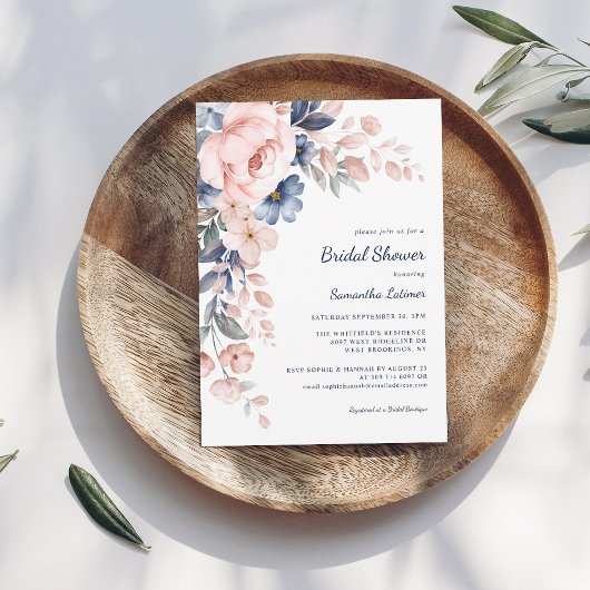 ピンクフローラ水彩ブライダルシャワー 招待状