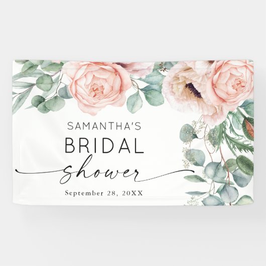 ピンクフローラ水彩ブライダルシャワー 横断幕 (横)