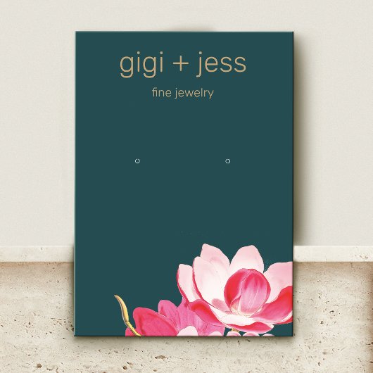 ピンクフローラ水彩マグノリアイヤリングディスプレイ 名刺