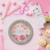 ピンクフローラ水彩リース素朴ウッド結婚ズ ペーパープレート (パーティー)