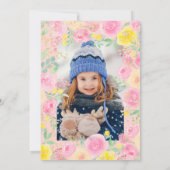 ピンクフローラ水彩写真子供の誕生日パーティー 招待状 (裏面)