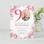 ピンクフローラ水彩写真第90回バースデーパーティー 招待状 (スタンド正面)