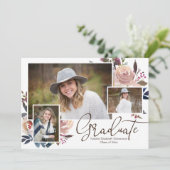 ピンクフローラ水彩卒業写真 招待状 (スタンド正面)