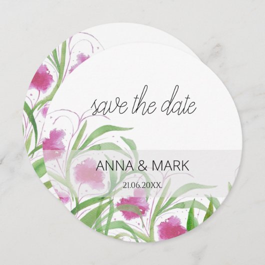 ピンクフローラ水彩手絵を描形 シーズンカード (正面/裏面)