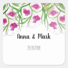 ピンクフローラ水彩手絵を描形 スクエアシール