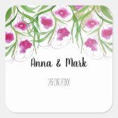 ピンクフローラ水彩手絵を描形 スクエアシール (正面)