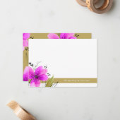 ピンクフローラ水彩文具パーソナライズされた具 ノートカード (正面/裏面インサイチュ)
