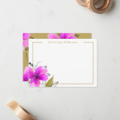 ピンクフローラ水彩文具パーソナライズされた具 ノートカード (正面/裏面インサイチュ)