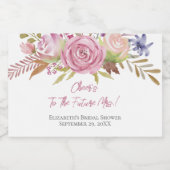 ピンクフローラ水彩植物性ブライダルシャワー最小 スパークリングワインラベル (シングルラベル)