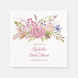 ピンクフローラ水彩植物性ブライダルシャワー スタンダードカクテルナプキン
