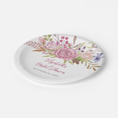 ピンクフローラ水彩植物性ブライダルシャワー ペーパープレート (アングル)