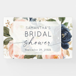ピンクフローラ水彩植物性ブライダルシャワー 横断幕