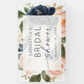 ピンクフローラ水彩植物性ブライダルシャワー 横断幕 (縦)