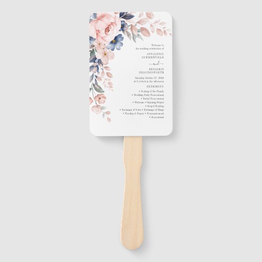 ピンクフローラ水彩植物性結婚式 プログラム ハンドファン (正面)
