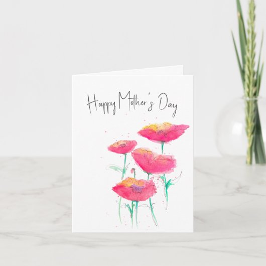 ピンクフローラ水彩母の日カード サンキューカード (正面)