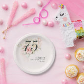 ピンクフローラ水彩紅葉75thバースデーパーティー ペーパープレート (パーティー)