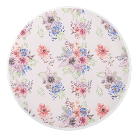 ピンクフローラ水彩花束 セラミックノブ (正面)