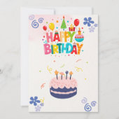 ピンクフローラ水彩誕生日招待状カード 招待状 (正面)