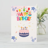 ピンクフローラ水彩誕生日招待状カード 招待状 (スタンド正面)